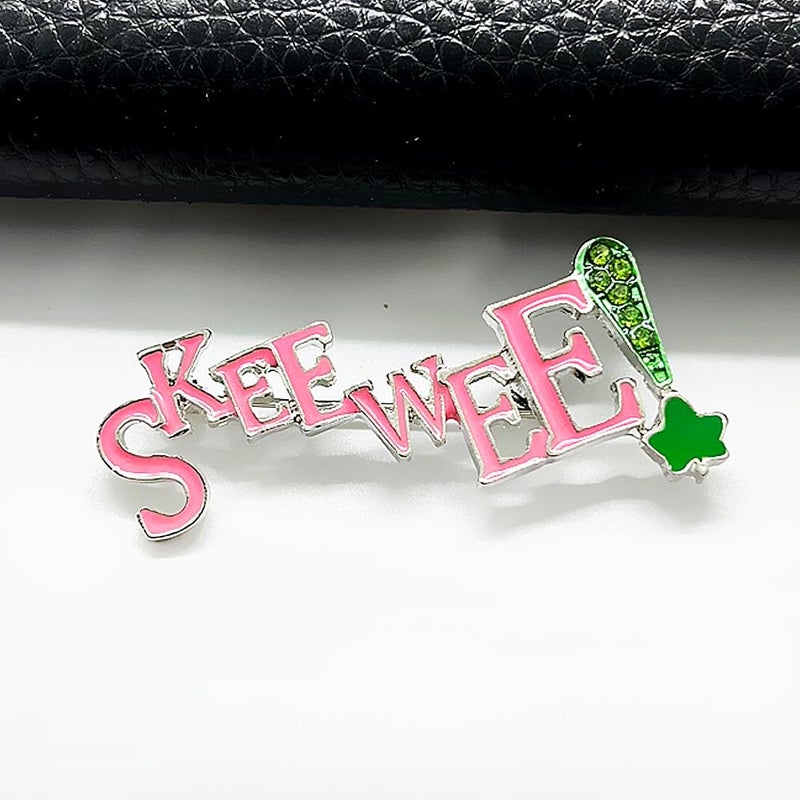 muiot Fashion Pink Green rhinestone letter SKEEWEE Metal Text Brooch sorority girl Jewelry PIN - Image 5